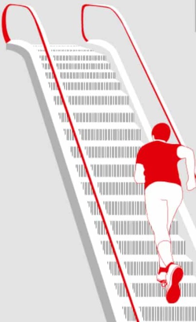 Grafik von einer Person, die die Rolltreppe hoch rennt.
