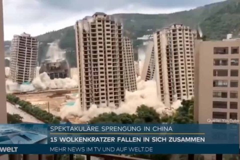 Sprengung von Wohnhochhäusern in China. Quelle: Youtube